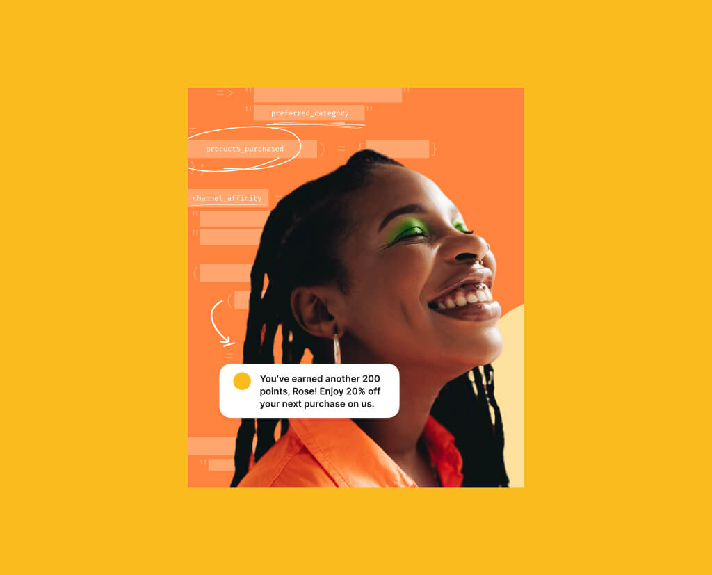 Person smiling over an orange background