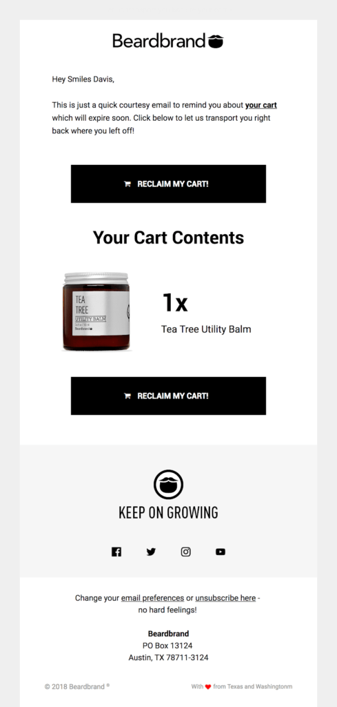Breadbrand cart abandon email example