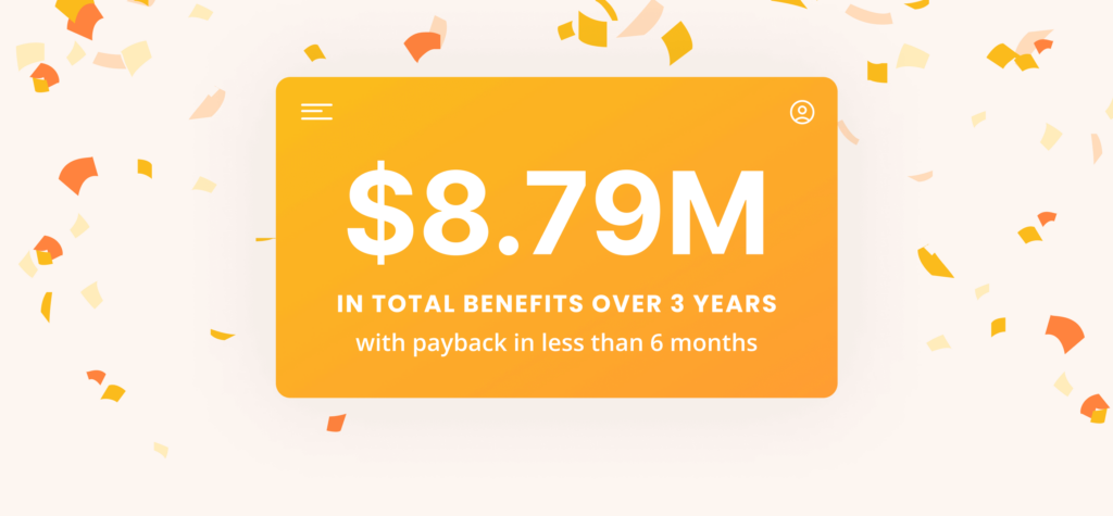 Graphic showing the total benefits of using Cordial over 3 years, as reported in the Total Economic Impact of Cordial study