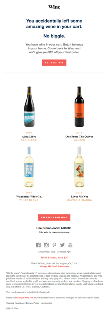Winc abandon email example